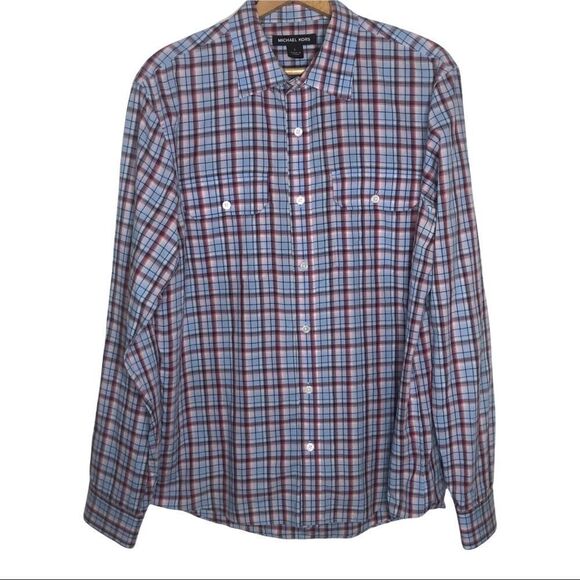 MICHAEL KORS Shirt, Button Down, Plaid Size L - Picture 1 of 4